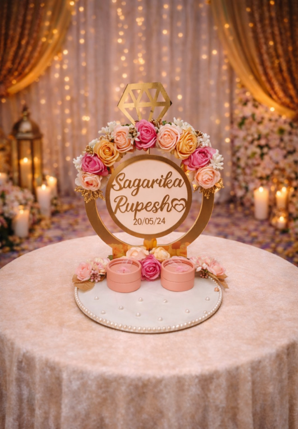 6 Engagement Ring Platter- with Rose Flower
