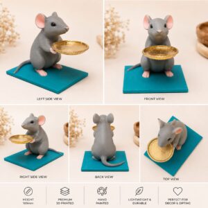 3D Printed Mushak Raj with Modak Holder 3D Printed Mushak Raj with Modak Holder | Premium Hand-Painted Undir Mama for Ganapati Decoration