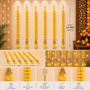 Premium Handmade Floral Door Hanging Yellow Premium Handmade Floral Wall Hanging (Set of 6) – 3.5 Feet | Decorative Festival Ladee