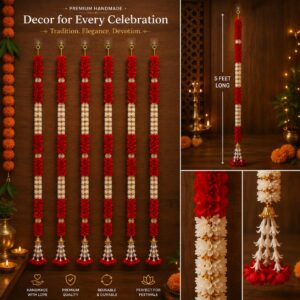 Premium Handmade Floral Ladee Wall Hanging Red & White Premium Handmade Floral Ladee Wall Hanging (Set of 6) – 5 Feet