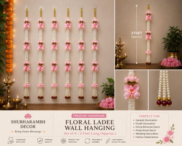 Premium Pearl Floral Ladee Wall Hanging Premium Pearl Floral Ladee Wall Hanging (Set of 6) | 3 Feet Decorative Festival Hanging