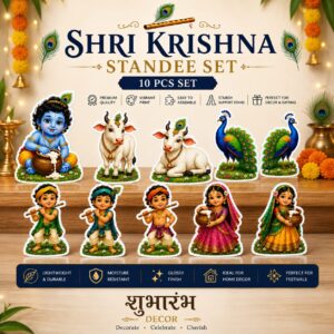 Shri Krishna Janmashtami Standee Set – 10 Premium Cardstock Cutouts | Shubharambh Decor Shri Krishna Janmashtami Standee Set – 10 Premium Cardstock Cutouts | Shubharambh Decor