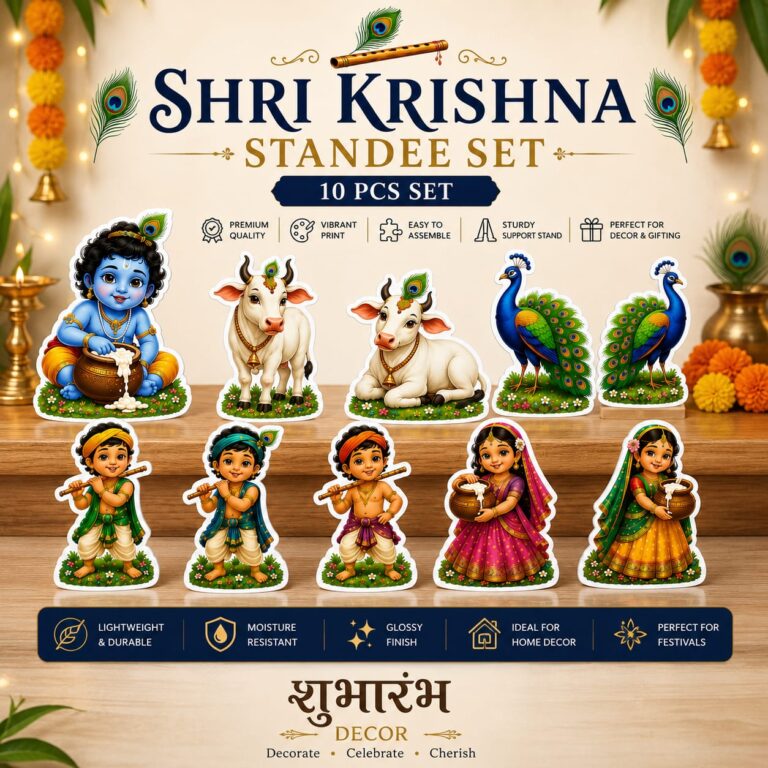 Shri Krishna Janmashtami Standee Set – 10 Premium Cardstock Cutouts | Shubharambh Decor