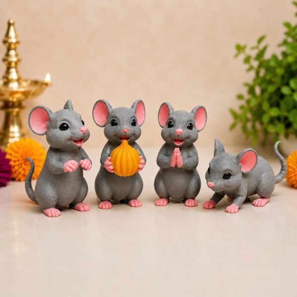 Mushakraj Set of 4 – 3 Inch Ganpati Decoration Painted Mushakraj Set of 4 – 3 Inch Ganpati Decoration Painted